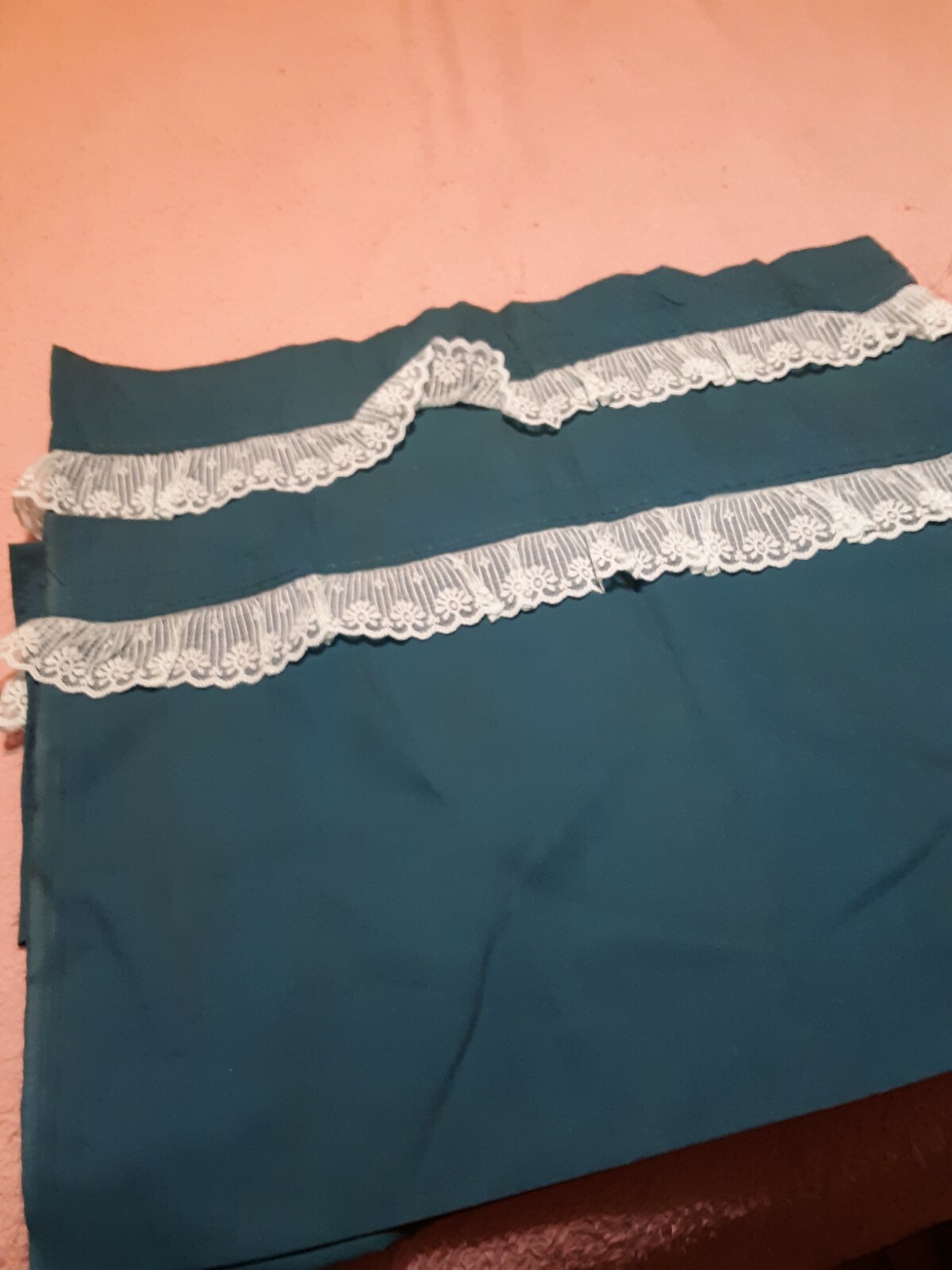 2 Teal Curtain Valances each 46″W X 14 1/2″ L cotton polyester