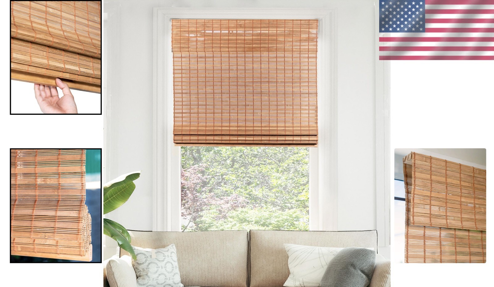 Bamboo Roman Shades Light Filtering Blinds Indoor Window Treatments Eco-Friendly
