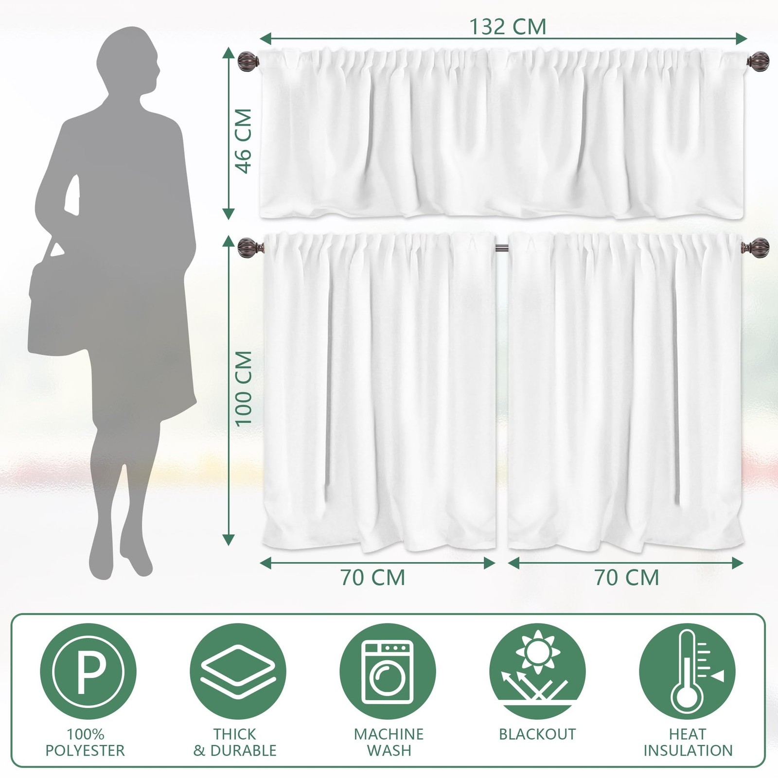 cusugbaso 3 Piece Spring Kitchen Curtains and Valances Set for Window