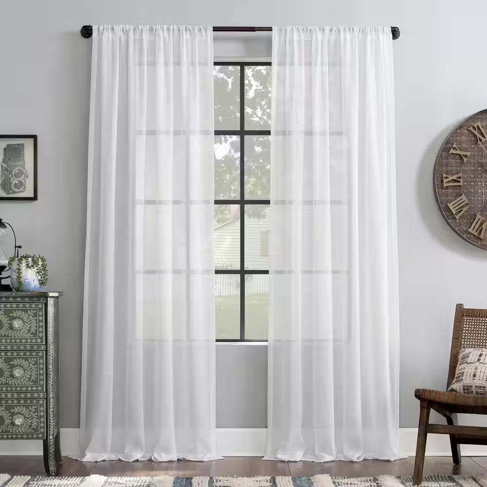 Akari White Linen Polyester Blend 52 In. W X 84 In. L Rod Pocket Light Filtering