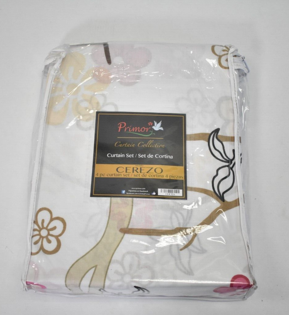 Primor Cerezo 4 Piece Curtain Set 2 Panels 55″ x 84″ 2 Tiebacks CER104
