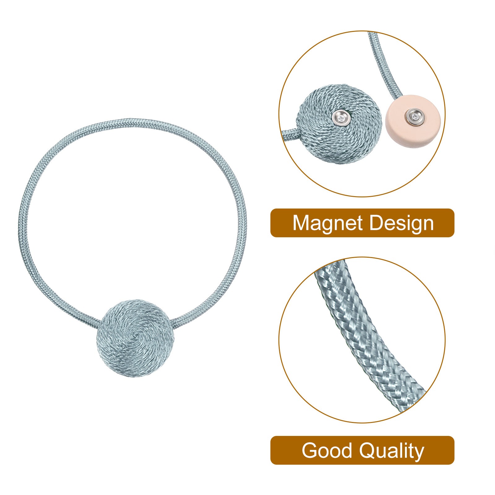 2 Pack Curtain Tieback Polyester Hand Woven Rope Magnetic Design Light Blue