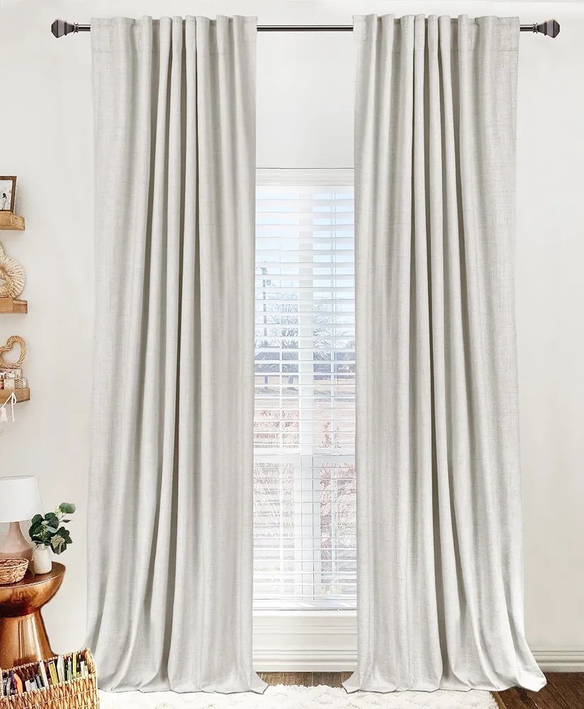 100% Blackout Shield Linen Curtains 50Wx84L Back Tab Beige