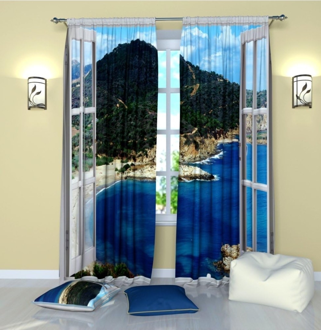 Landscape Curtains Window with The sea View. Window Curtain Set of 2 Panels Free
