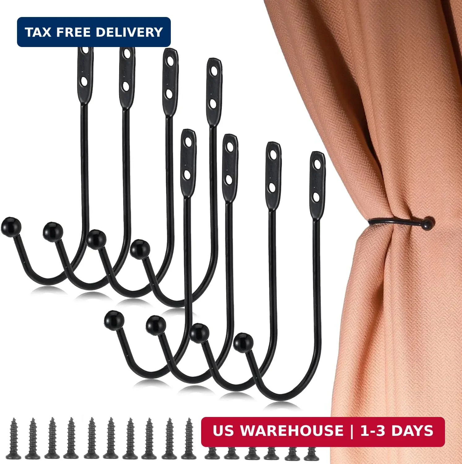 8 Pcs Metal Curtain Holdbacks, Curtain Tiebacks Wall Mounted Curtains Hooks Deco