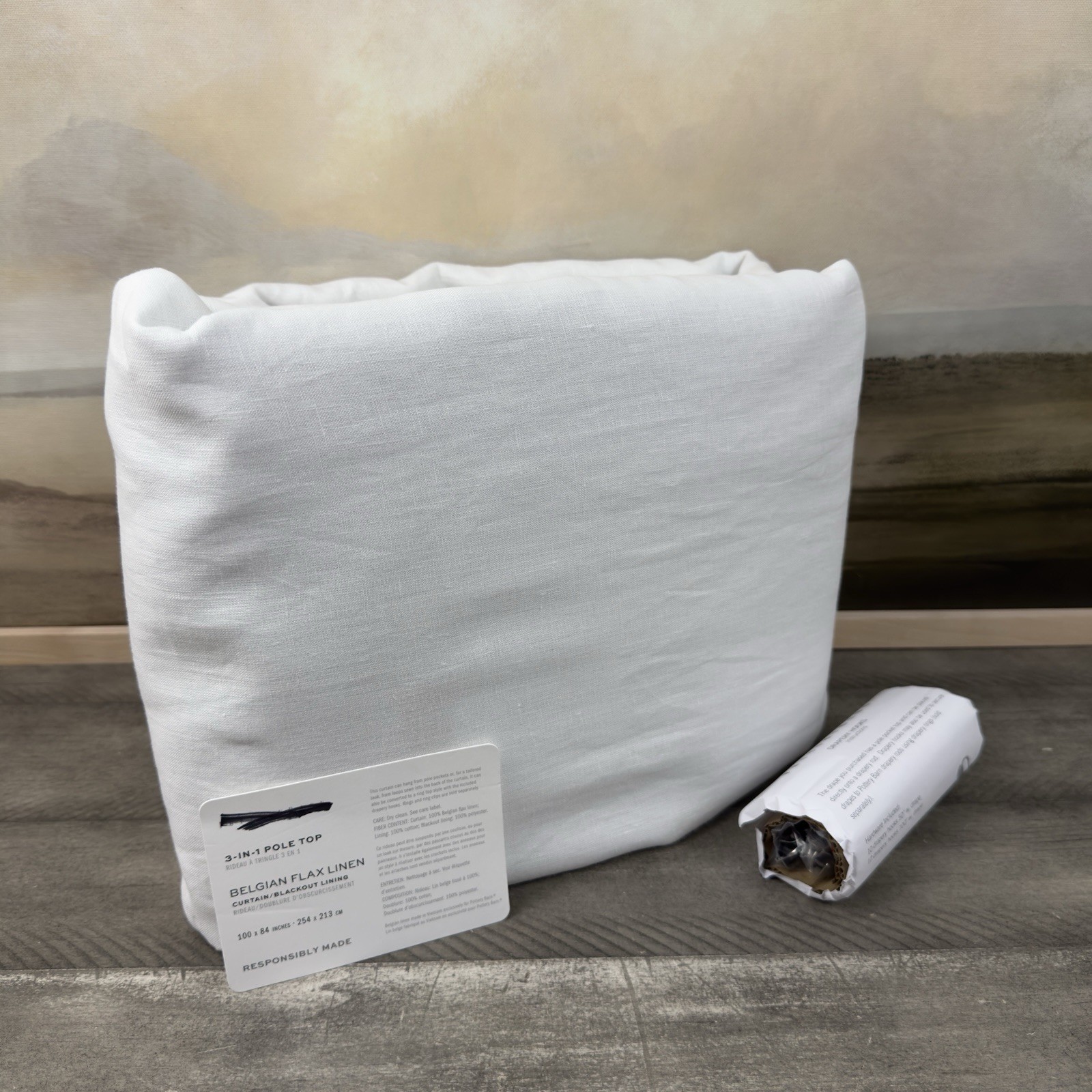 Pottery Barn (1) Belgian Flax Linen Curtain Drape Blackout 100”x84” White *Read