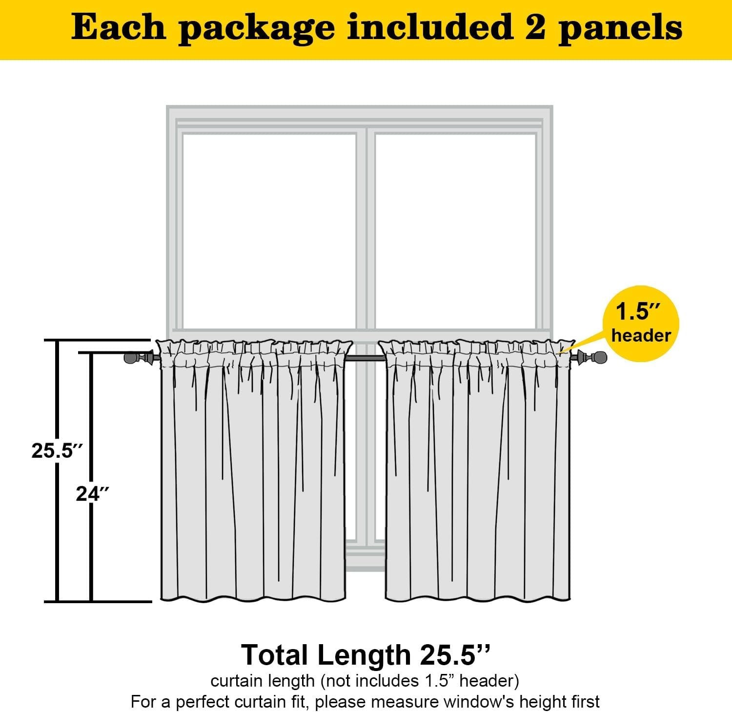 Black Short Blackout Curtains for Small Bedroom Window 36 Inches Long 2 Panels,