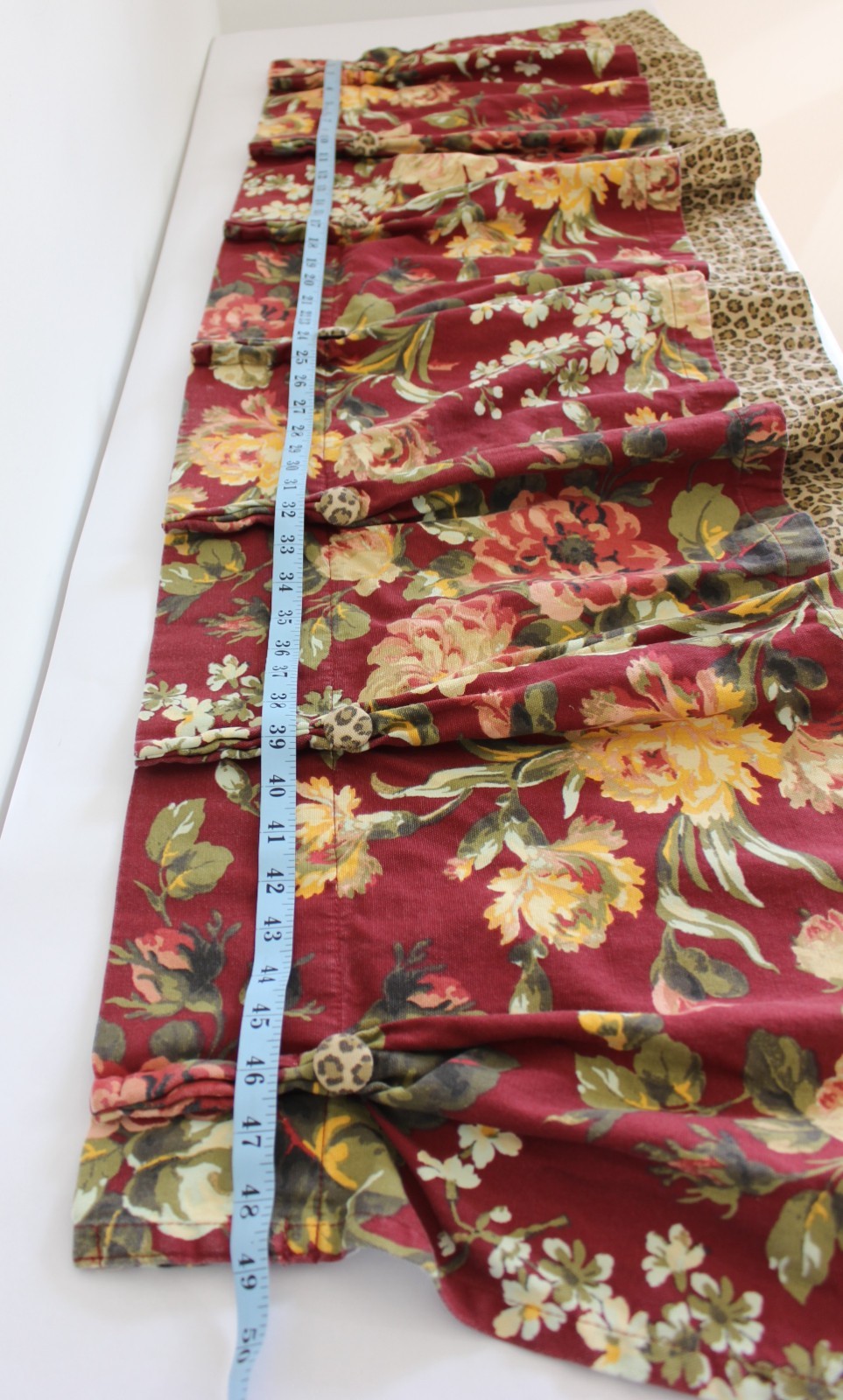 American Living Layered Floral Leopard Valance 48×18 Pinch Pleat Back Tab Cotton