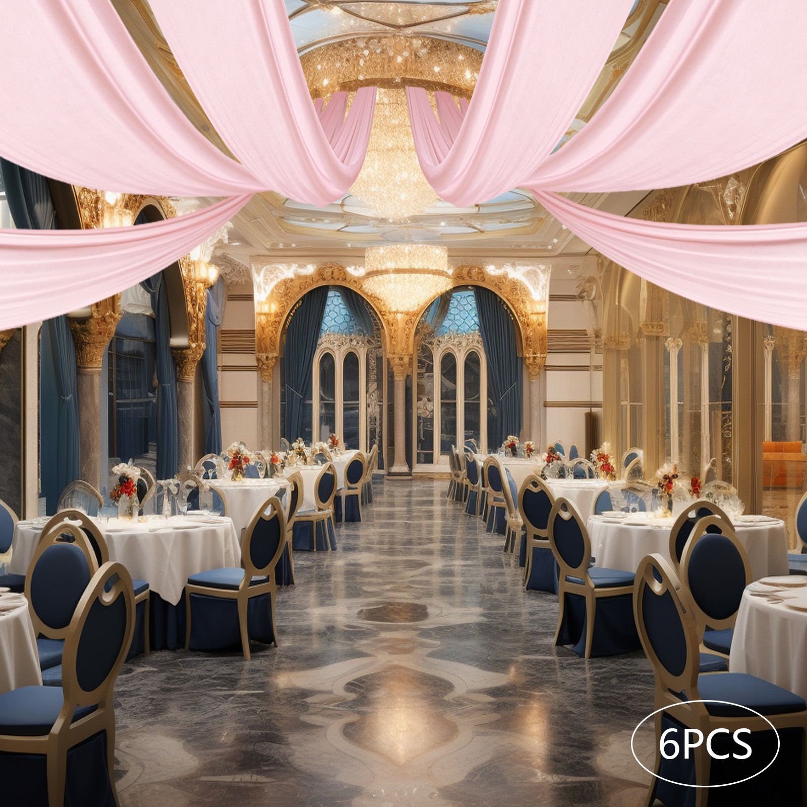6 PCS Pink Ceiling Drapes Wedding Ceiling Draping Backdrop Curtains for Party