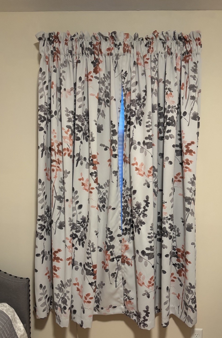 Curtains/Drapes Gray Floral Light and Dark Peach Lined, L 63” X W 50”. 2 Pair