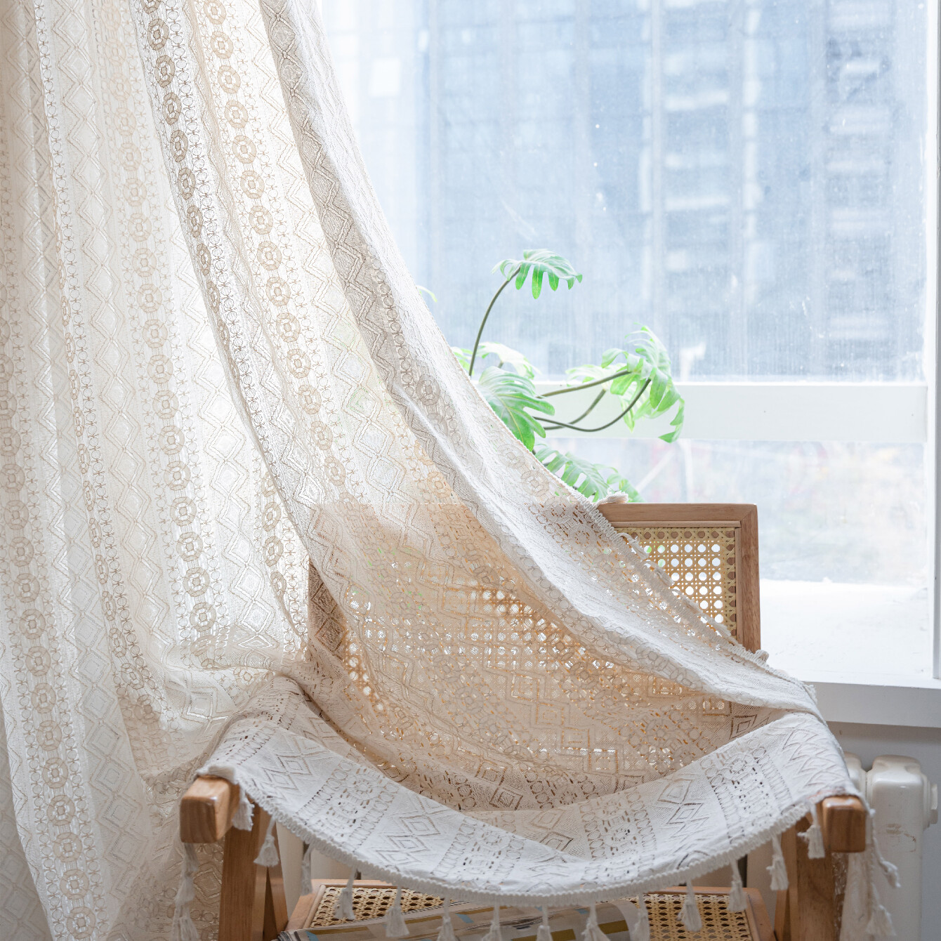Hobo Crocheted Curtains Vintage Bless Lace Drapes Tassel Macrame Curtains Decor