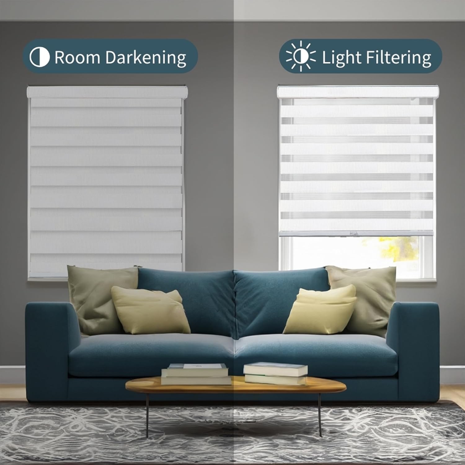 CHICOLOGY Zebra Blinds Cordless Window Shade Basic Arctic 72″ W x 72″ H