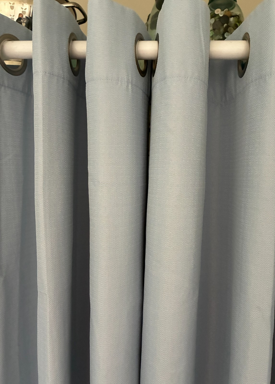 Lot of 4 light blue room darkening grommet top curtain panels 37 x 63
