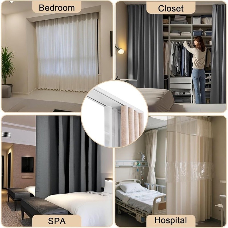 Ceiling Mounted Double Row Curtain Track Heavy Duty Silent Operation Aluminum US