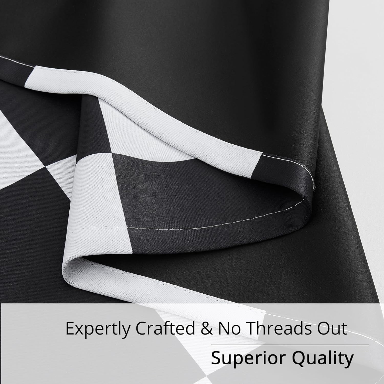 100% Blackout Curtains – Black and White Checkered Race Flag Pattern, 2 Pa