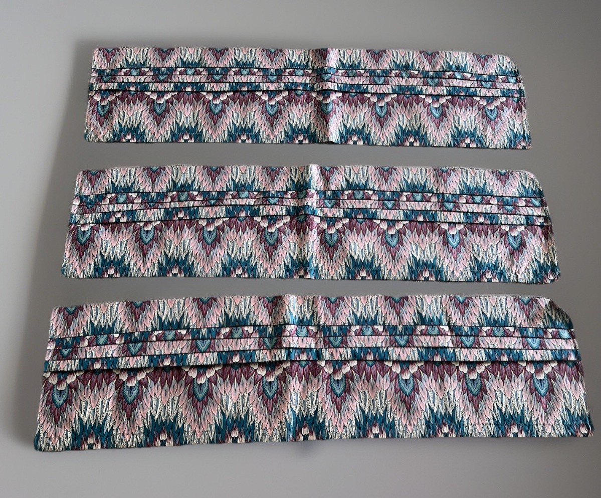 Custom Drapes Valance Kaufmann NEW WORLDS Art Deco Coral Aqua Feather Flame 6pc