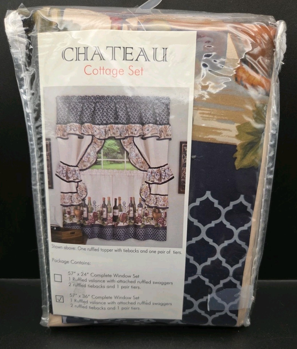 5pc Chateau Curtain Cottage Set Ruffled Valance Tiebacks Tiers Wine Grape Theme