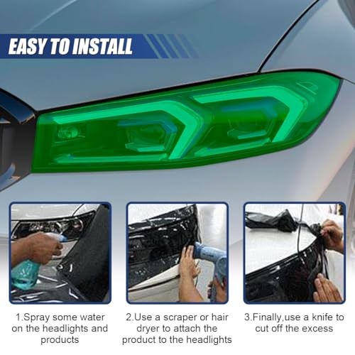 ZIMISI 11.88×48 Inches Car Headlight Tint Film, Self Adhesive Vinyl Wrap Green