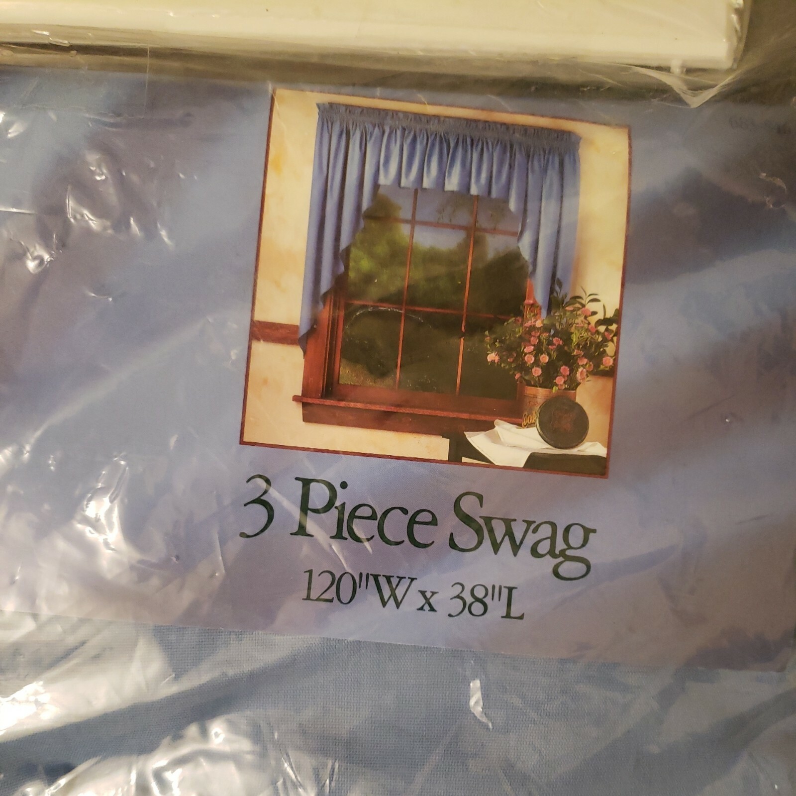 Vintage Windsor & Browne 3 piece swag 120″ W x 38″L Aspen Blue