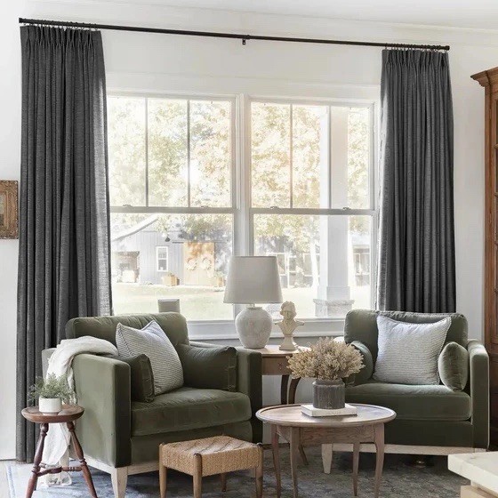 TWOPAGES Liz Linen Drape Pleated Curtains (2) 52”Wx96”L Carbon Grey Unlined NEW