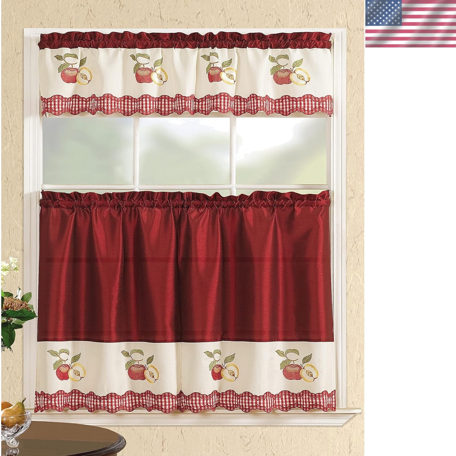 Modern Contemporary 3pc Embroidered Home Kitchen Window Treatment Curtain Set…