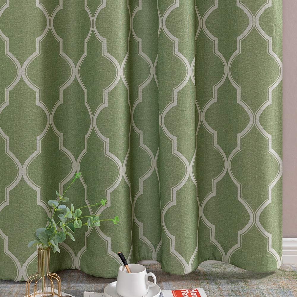 Moroccan Print Curtains Living Room 2 Panels Linen Textured Thermal Grommet 63″