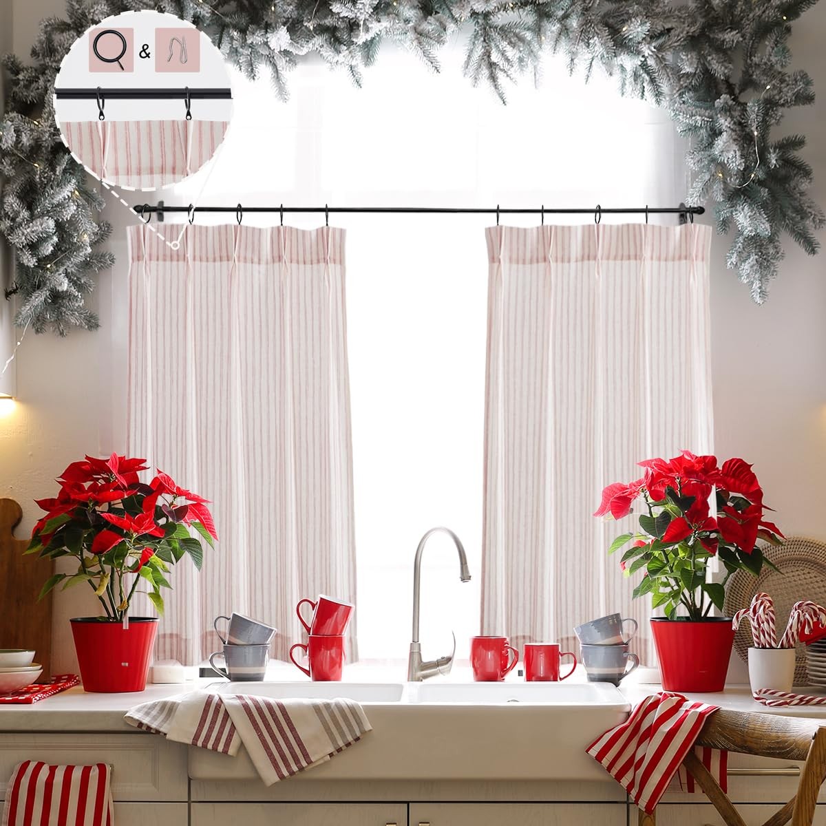 40 inch Length Boho Striped Pinch Pleat Curtains Pink Striped