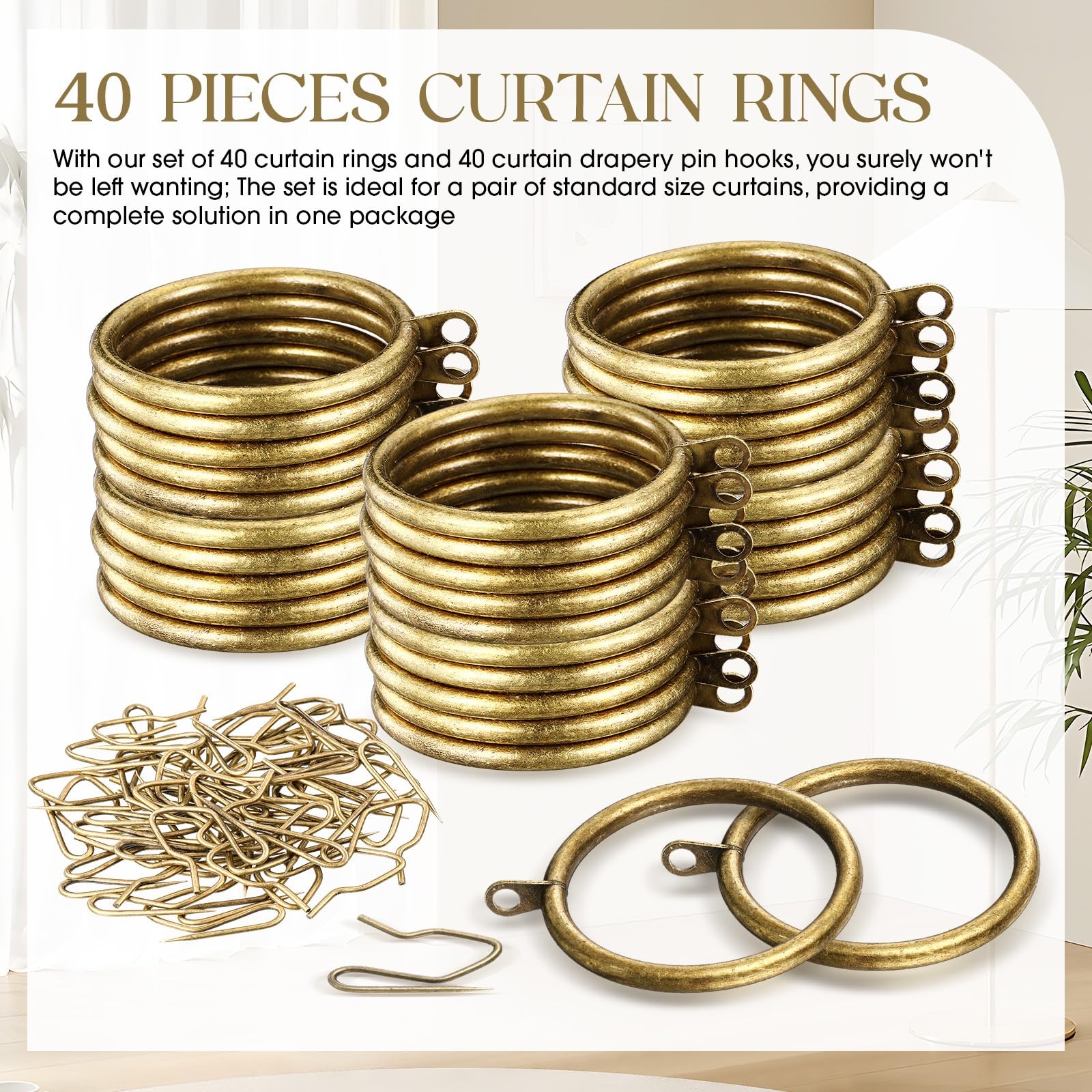 40 Pieces 2 Inch Inner Diameter Metal Curtain Rings with Eyelets Drapery Rod