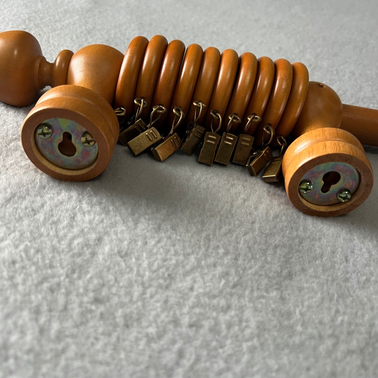 Vintage Wooden Drapery Curtain Rod Set of 2 Rings Clips Boho Farmhouse Cottage