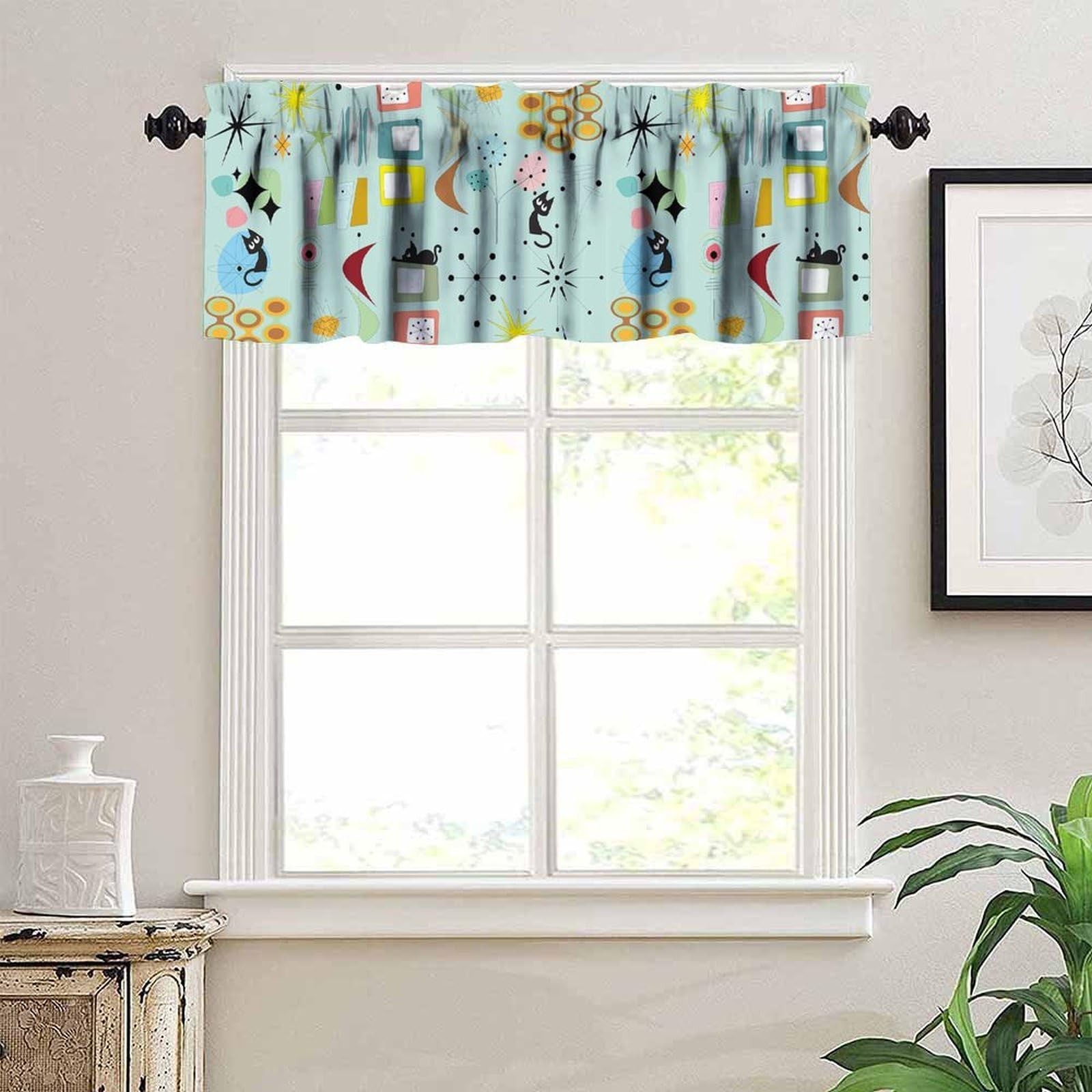 Vintage Retro Valance Curtains Mid Century Modern Decor Kitchen Farmhouse Bed…