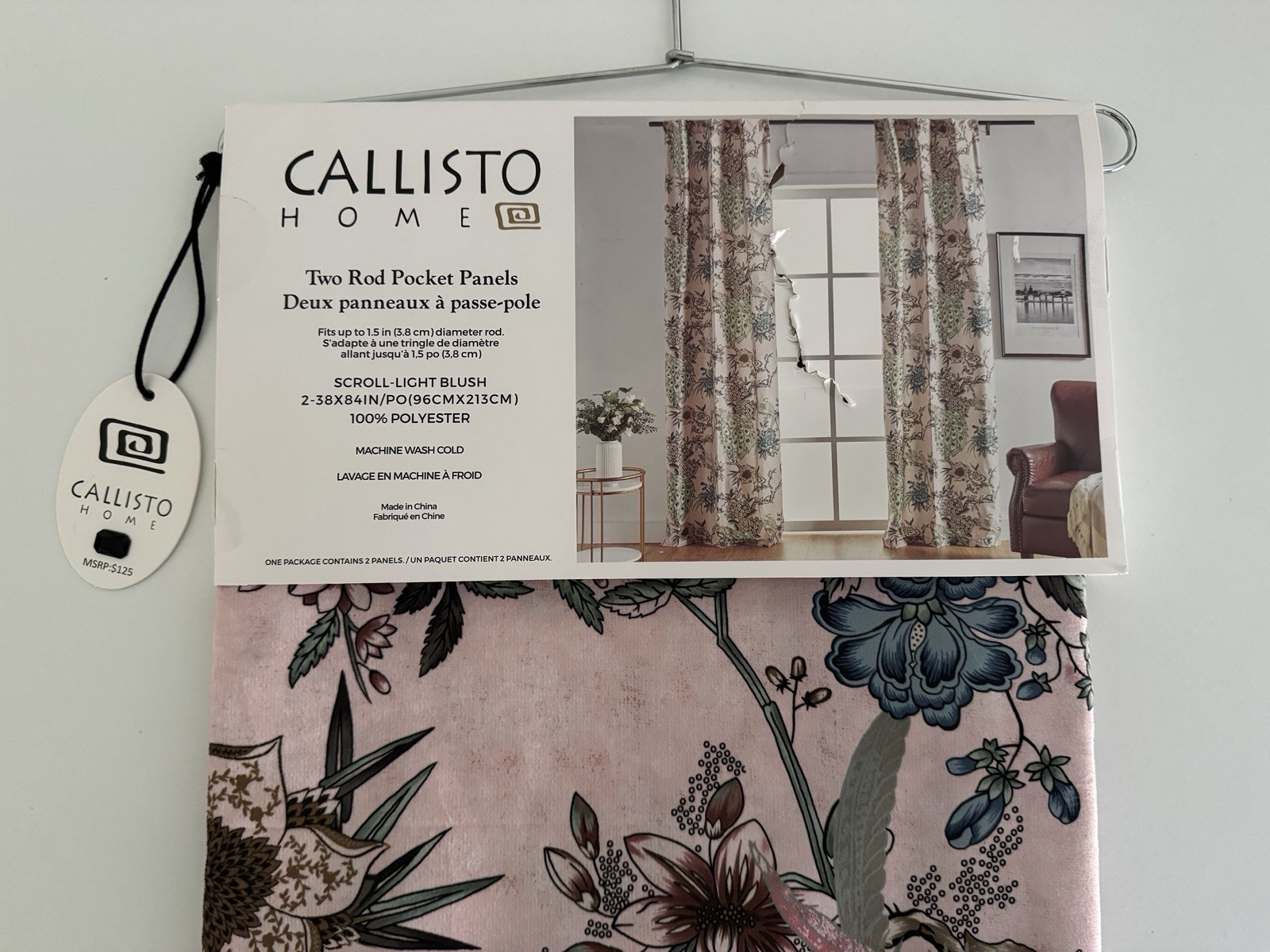 CALLISTO Window Curtains 2 Panels 38” X 84″ Peacock Birds Drapers Back Top Blush