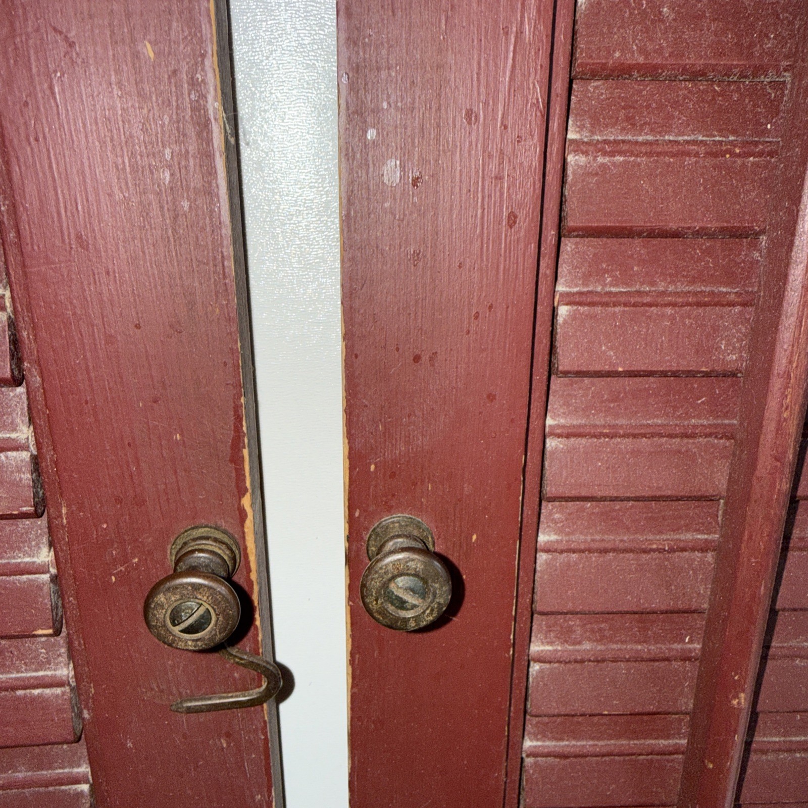 Red painted Shutters 24 1/2 X 23 louvered interior wood shutters 4 panels