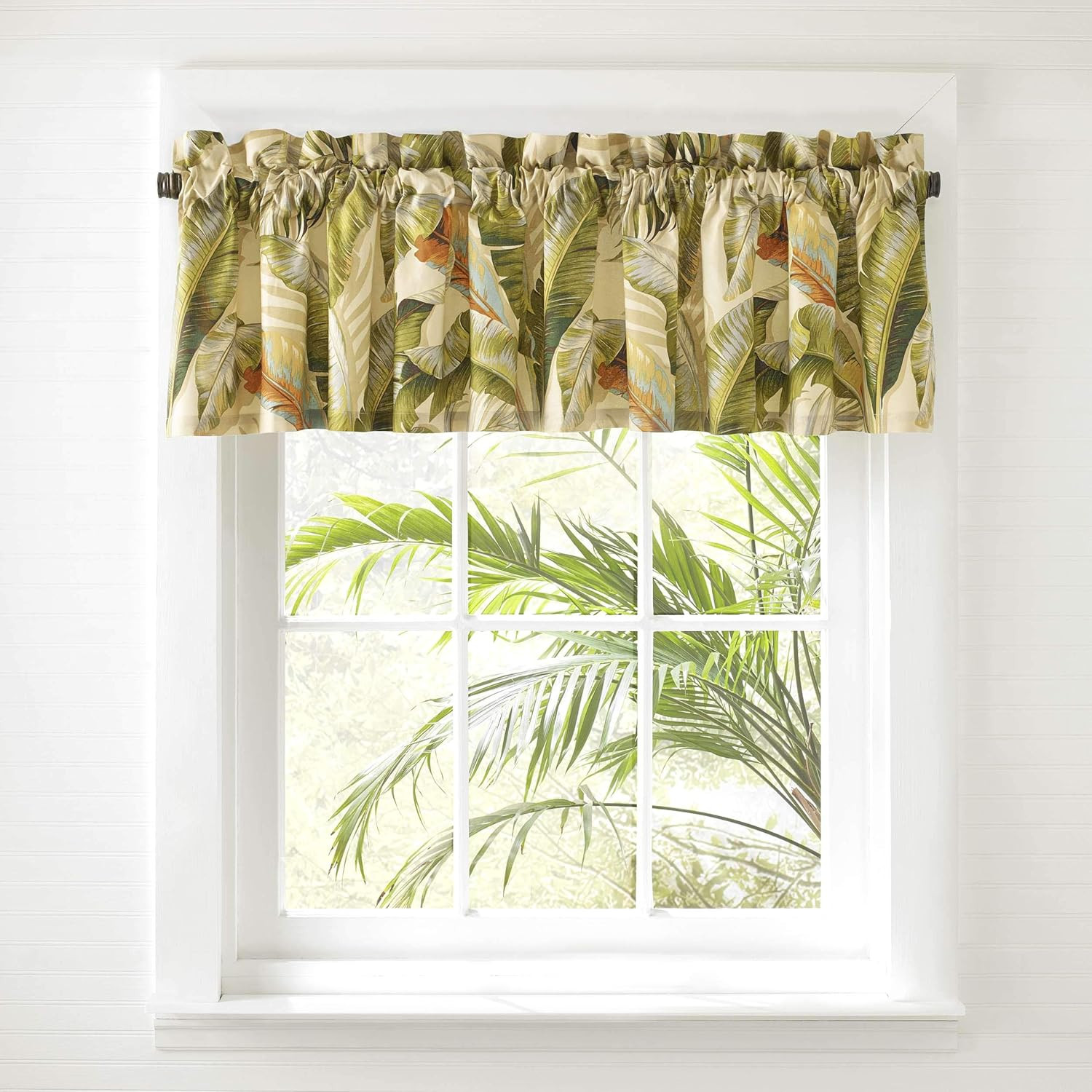 – Valance, Cotton Window Treatment, Coastal Design with Coral Accents (Palmiers