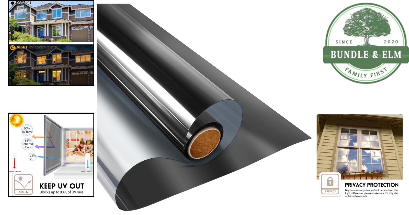 Black-Silver Mirror Window Film with UV Protection and Glare Control – 35.4 x 78