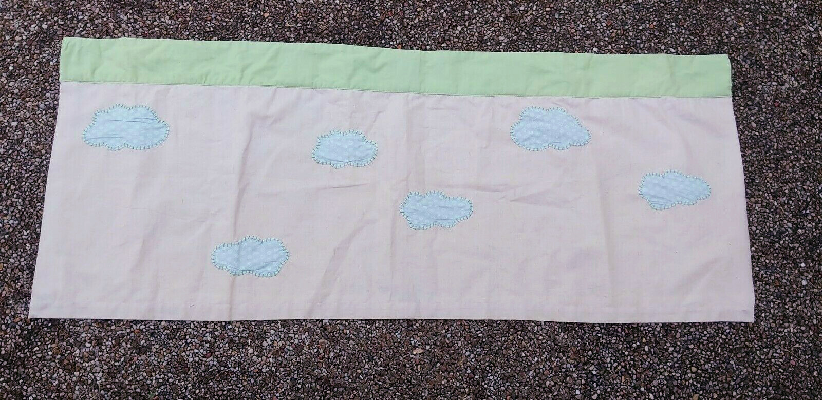 Pottery Barn Kids Embroidered Clouds Peach Green Curtain Valance VTG 44 X 18