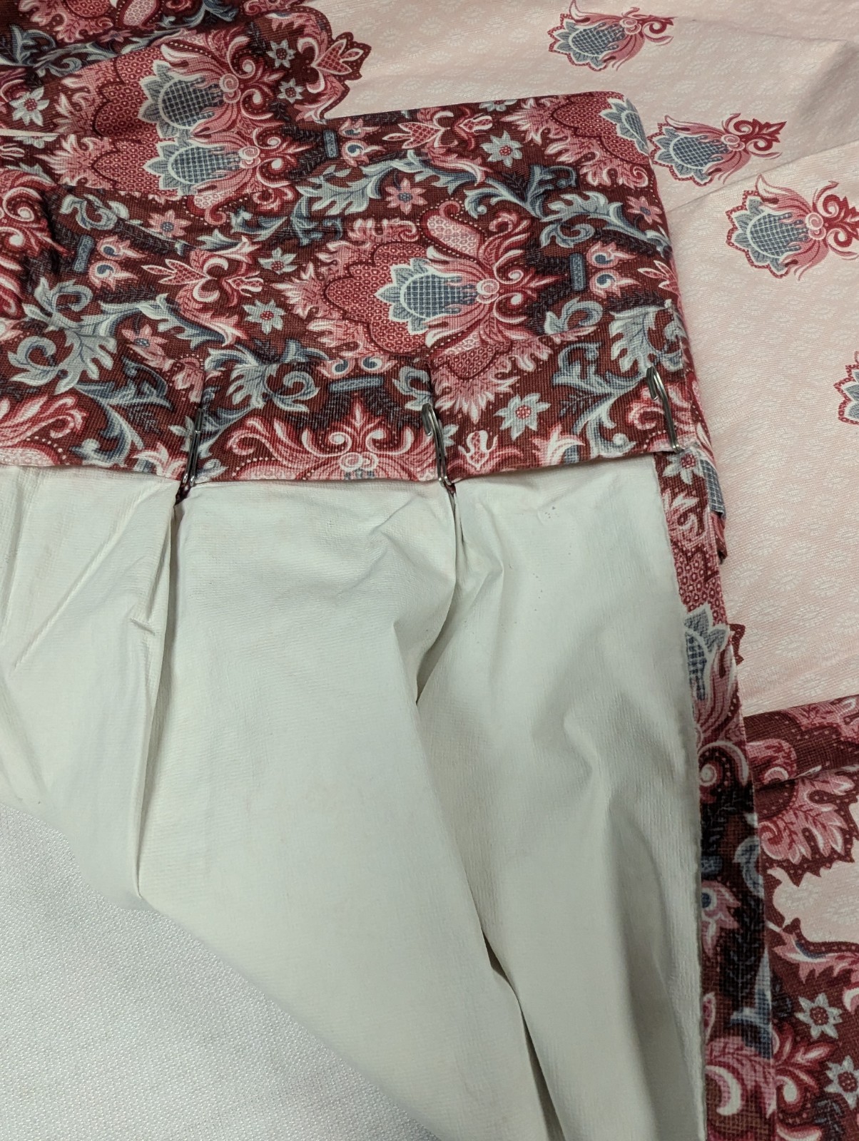 Vtg Custom Pinch Pleat Drapes Curtains Pink Grey Mauve Ivory 46×83″ Heavy Set