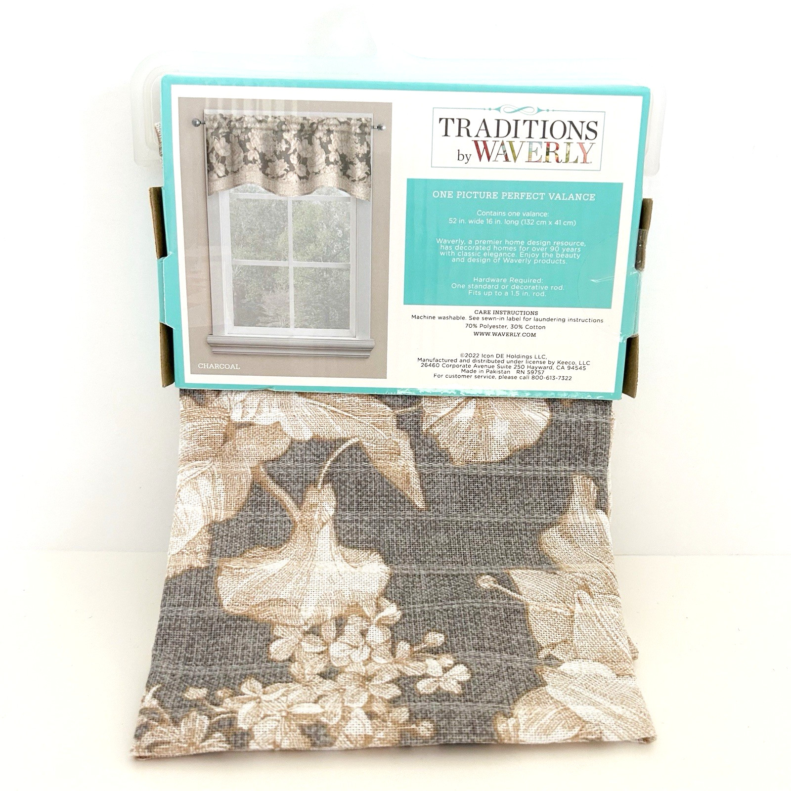 Waverly Traditions One Picture Perfect Valance Charcoal Gray Tan Floral