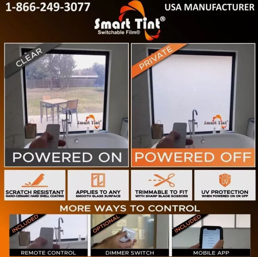 1 Piece Grey Genuine Smart Tint Switchable Glass Smart film USA Manufactured