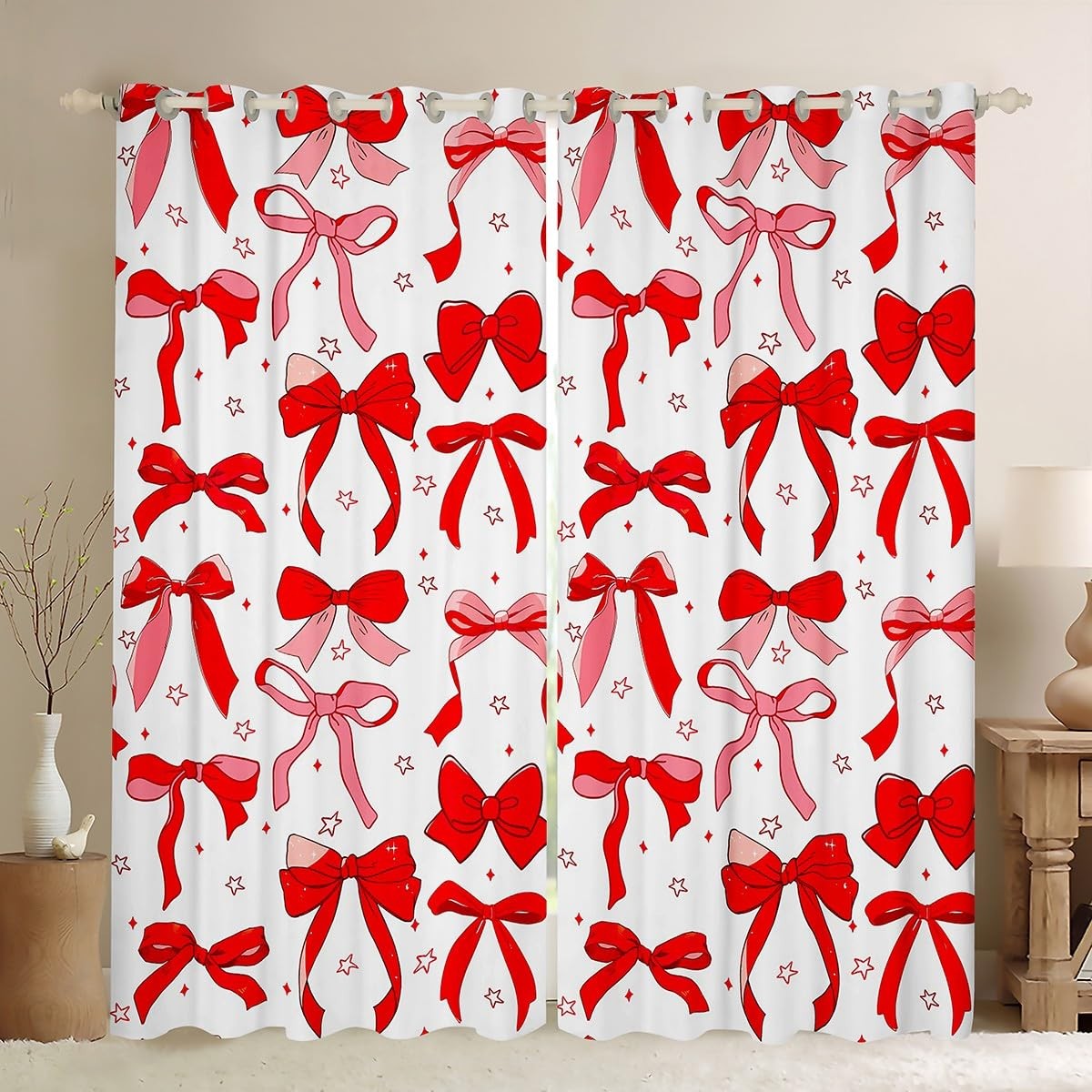 Feelyou Red Bowknot Decor Curtains For Girls Adults Watercolor Red Bow Kids