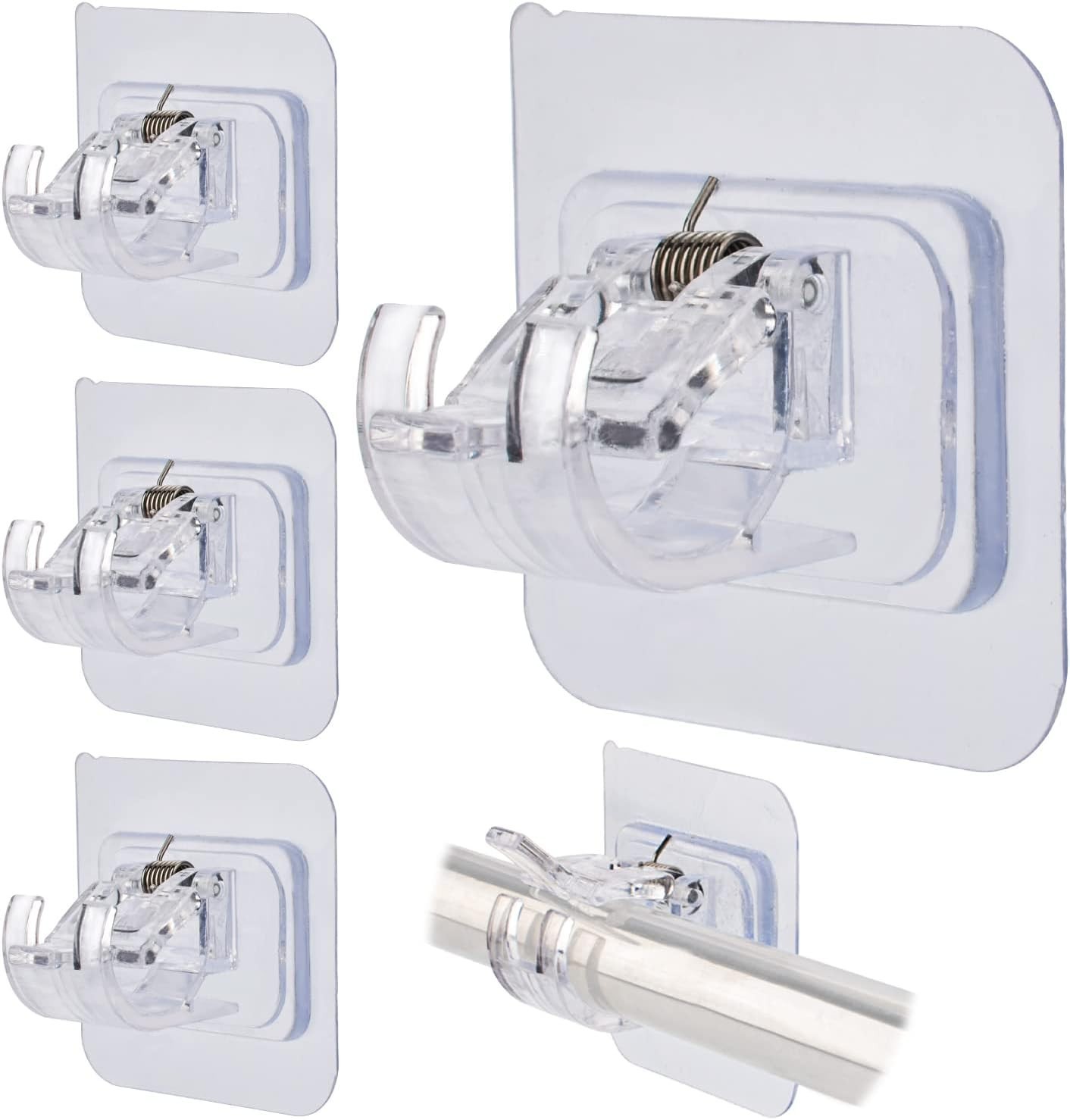 No Drill Clear Curtain Rod Brackets 4 Pcs Self-Adhesive Mount Nail Free