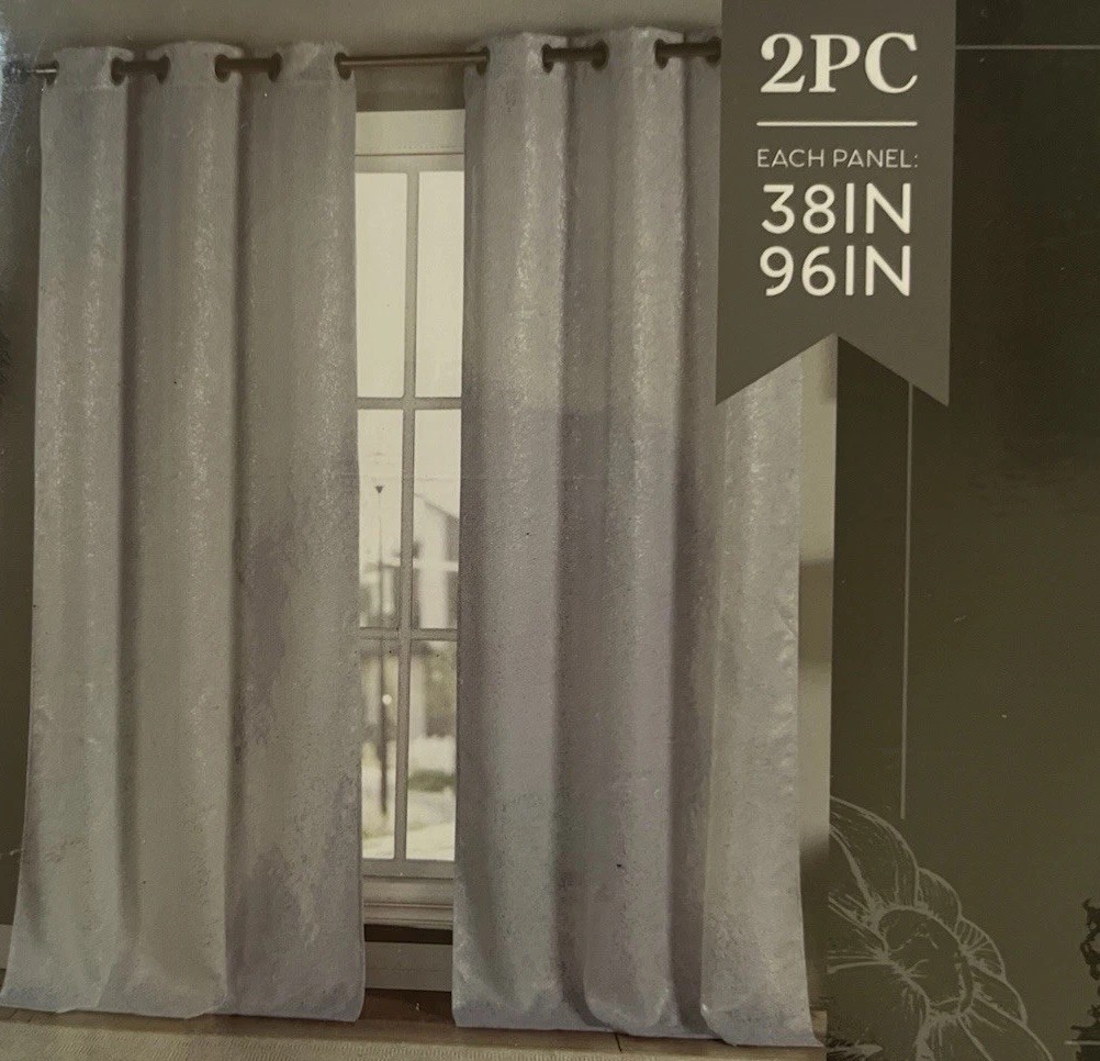 2 Packs Kenzie Home Window Panels – 2pc 38”x96” – White and Silver (4 Panels)