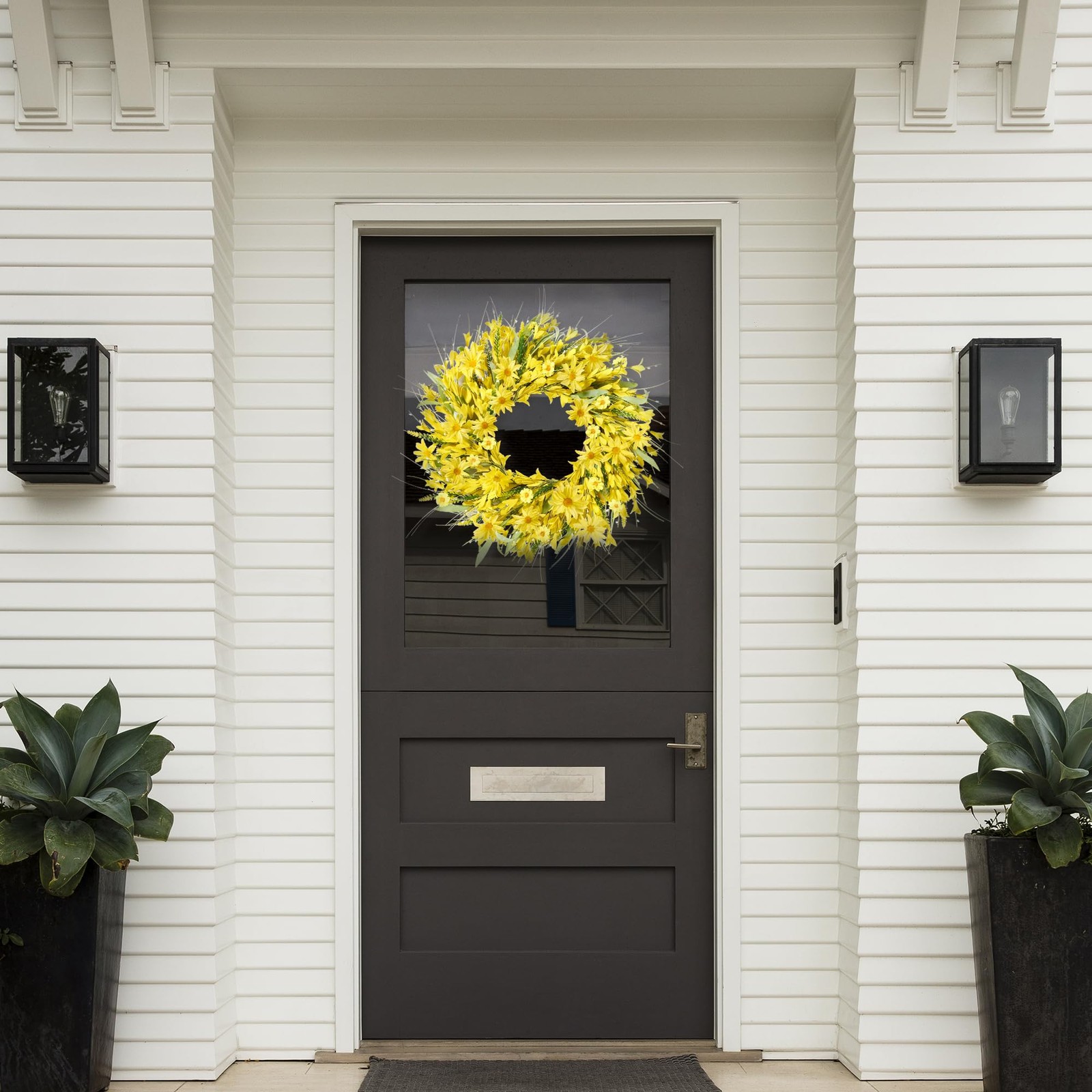 Sggvecsy Spring Wreaths for Front Door 21 Inches Artificial Forsythia Yellow