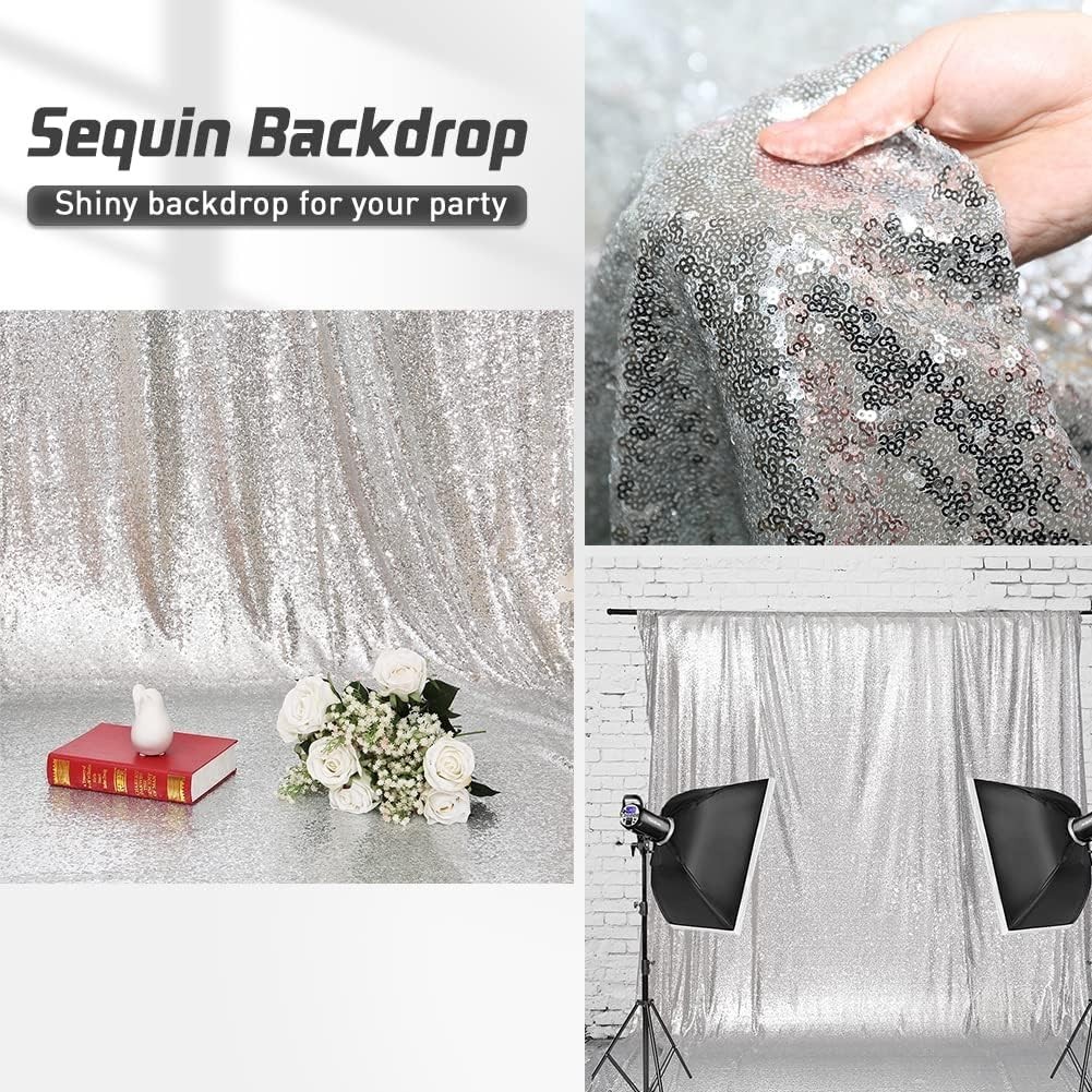 Shiny Sequin Backdrops 2 Panels Silver 2ft x 8ft Party Wedding Photography Decor