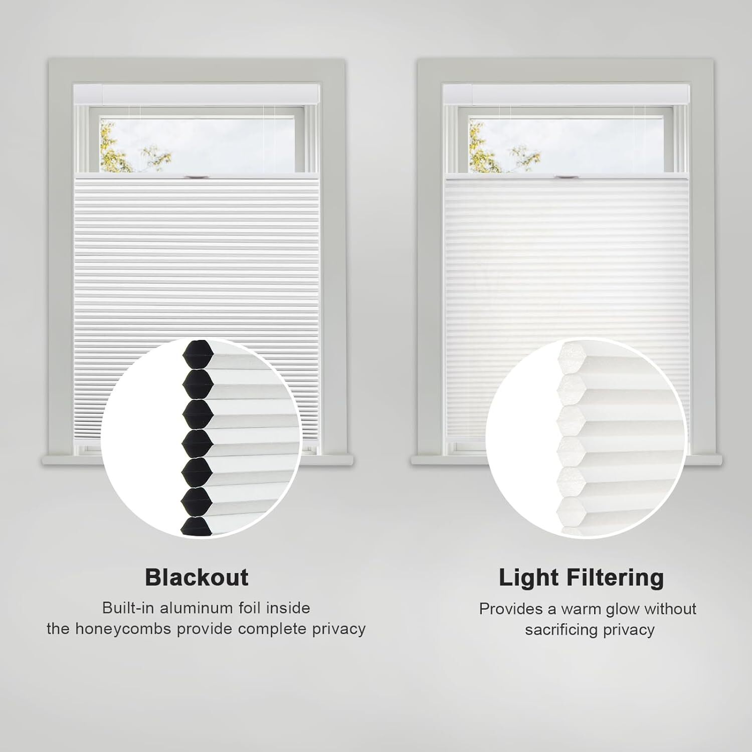 No Drill No Screw Top Down Bottom Up Light Filtering White Cellular Blind Shades