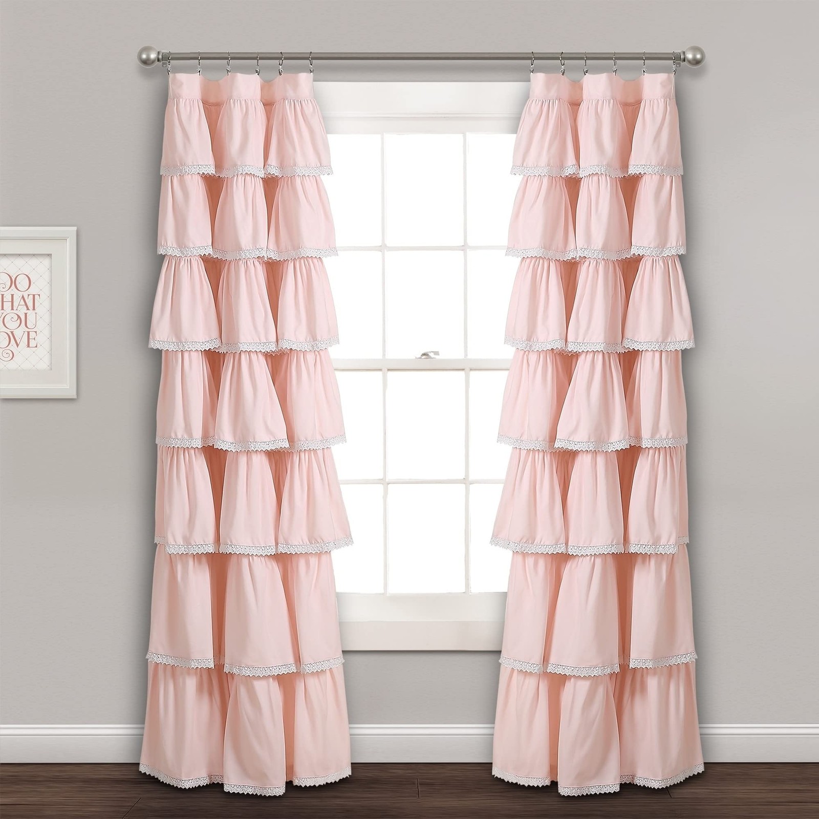Lush Decor Lace Ruffle Light Filtering Window 52″W x 84″L (Pack of 1), Blush