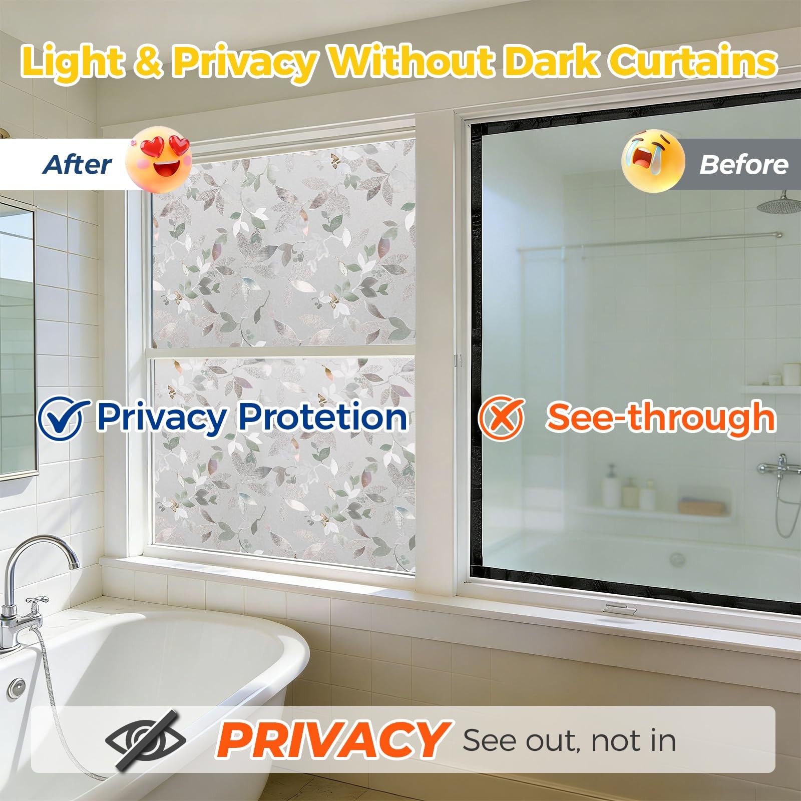 OHTMERU Window Privacy Film Decorative for Front 17.5 x 78.7 inches, Magnolia