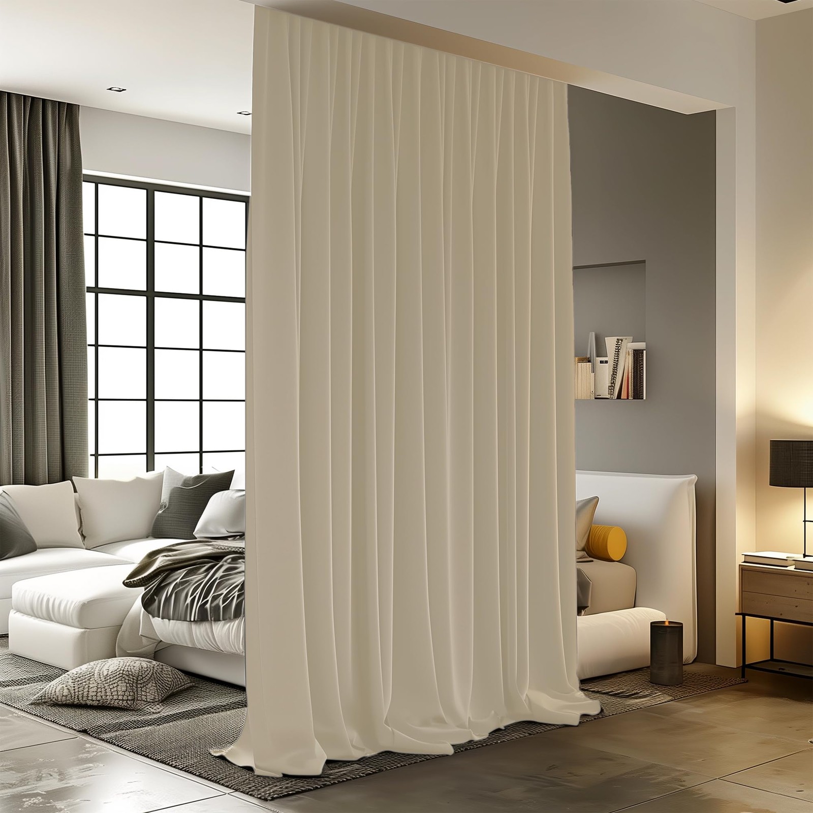 Room Divider Curtain, 8.3 ft Wide x 7 ft Tall, Cream Beige, 1 Panel, Blackout…