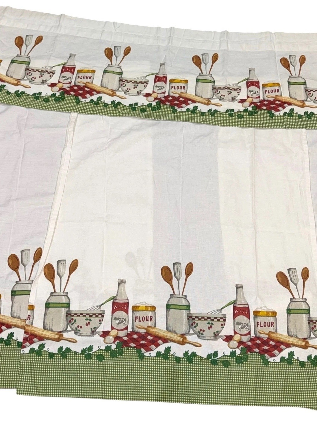 Vtg Better Homes Kitchen Curtains Panels & Valance Country Baking Gingham Cotton