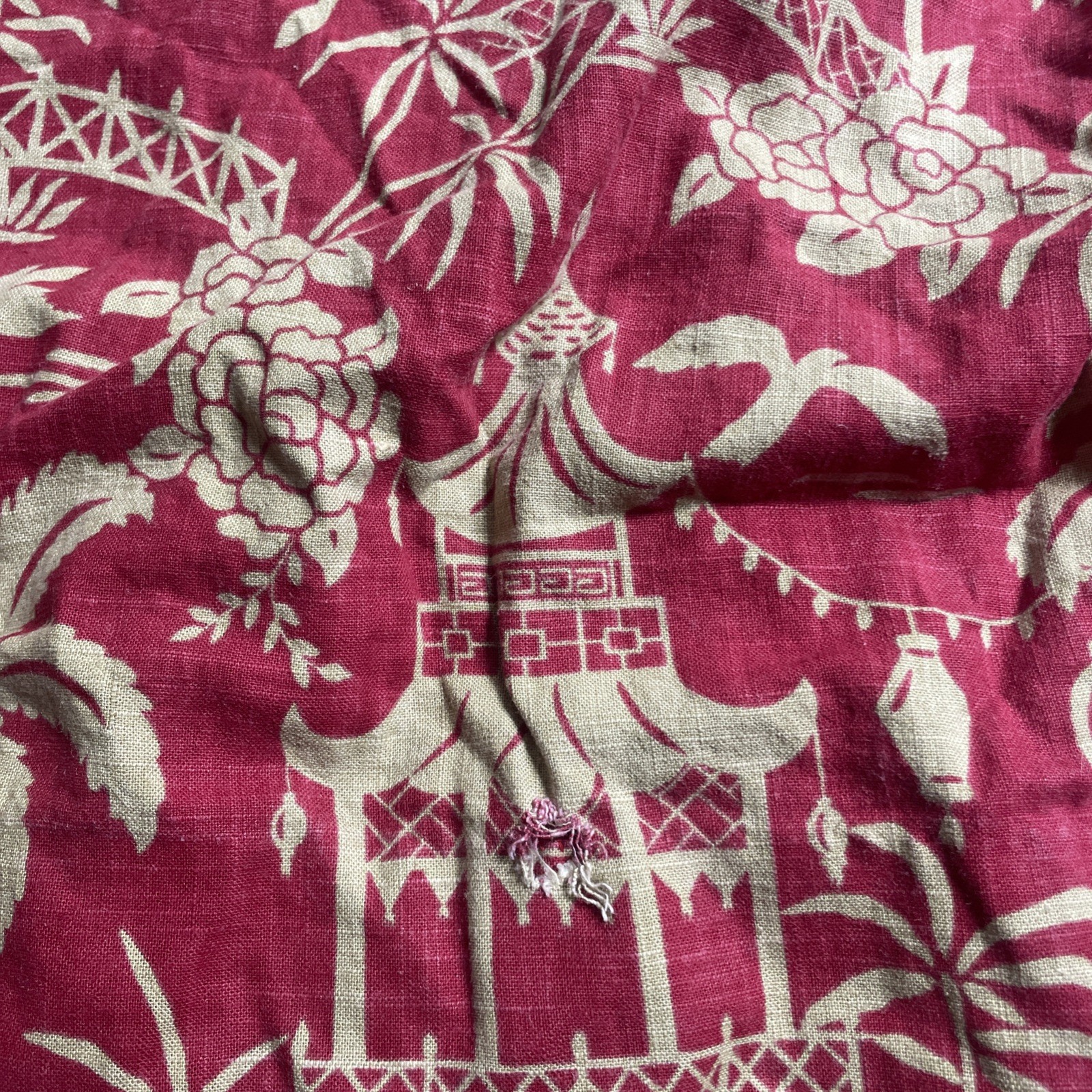 Vintage Set of 4 Pinch Pleat Curtains 70s MCM 108” Long Red Green Drapes Retro