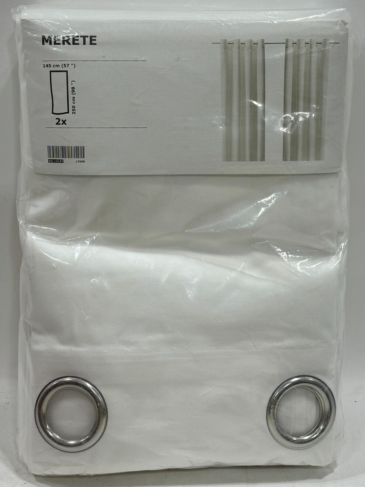 Ikea Merete Room Darkening Grommet White Curtains 57×98 New 1 Pair 401.119.87
